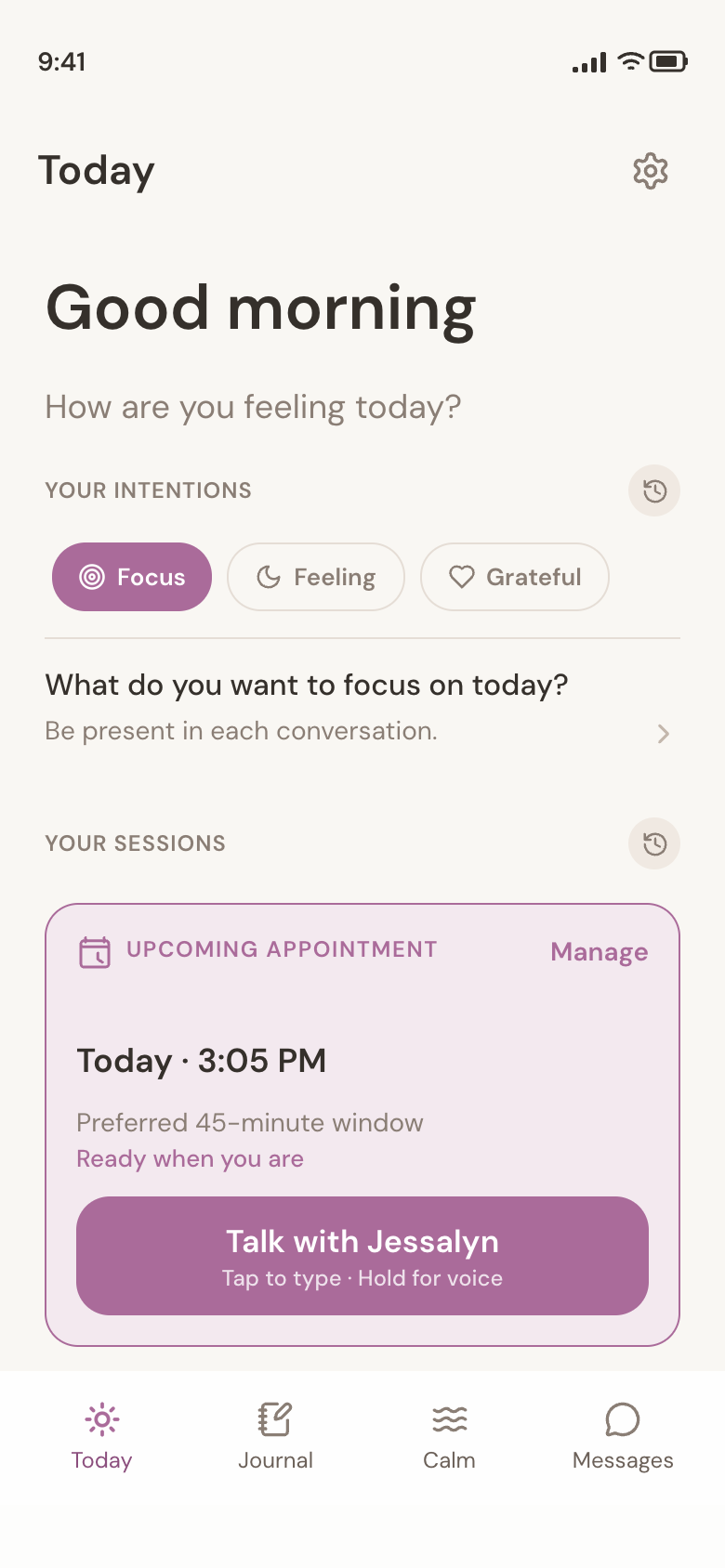 Today in Jessalyn with your intentions and next session
